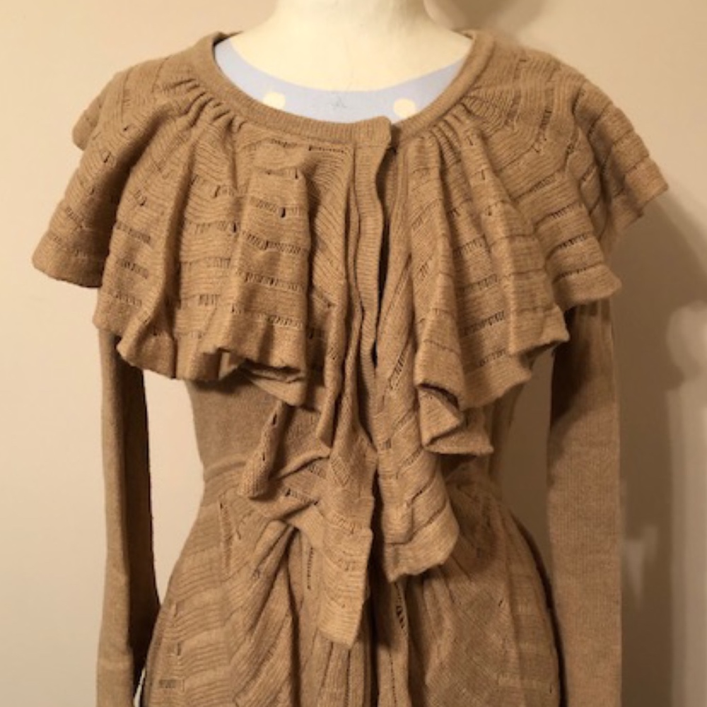 Anthropologie Ridged Ruffles Long Cardigan S